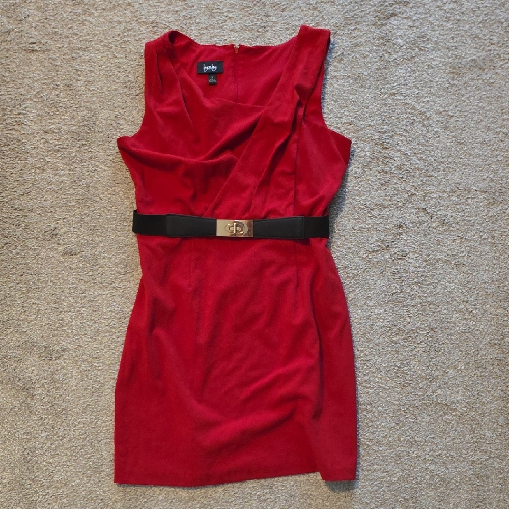 by & by Red Sleeveless Mini Dress with Black Belt and Gold Buckle